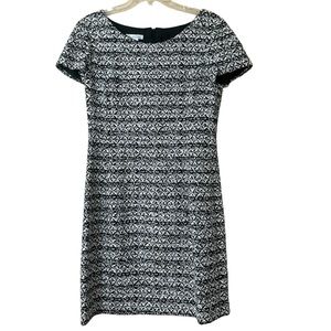 OSCAR DE LA RENTA Black White Cotton Blend Tweed Bateau Neck Dress. Size 8